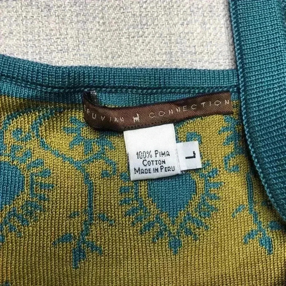 Peruvian Connection Knit Dress Pima Cotton Cross Straps Paisley Print Sz L - Picture 7 of 10